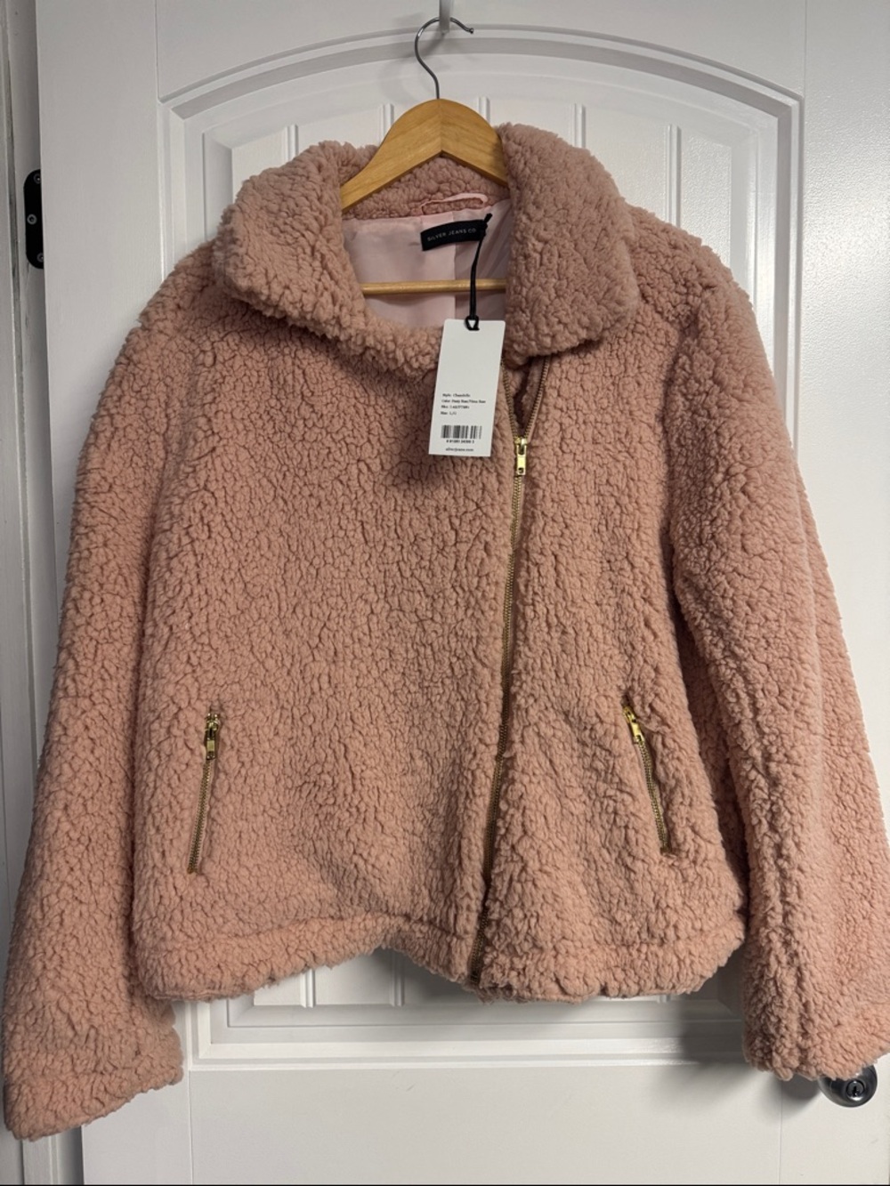 Silver Jeans Rose Pink Teddy Zip Jacket